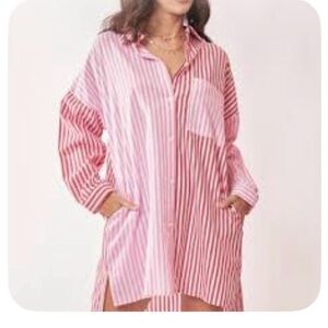 Striped Button Down Shirt - Red and White